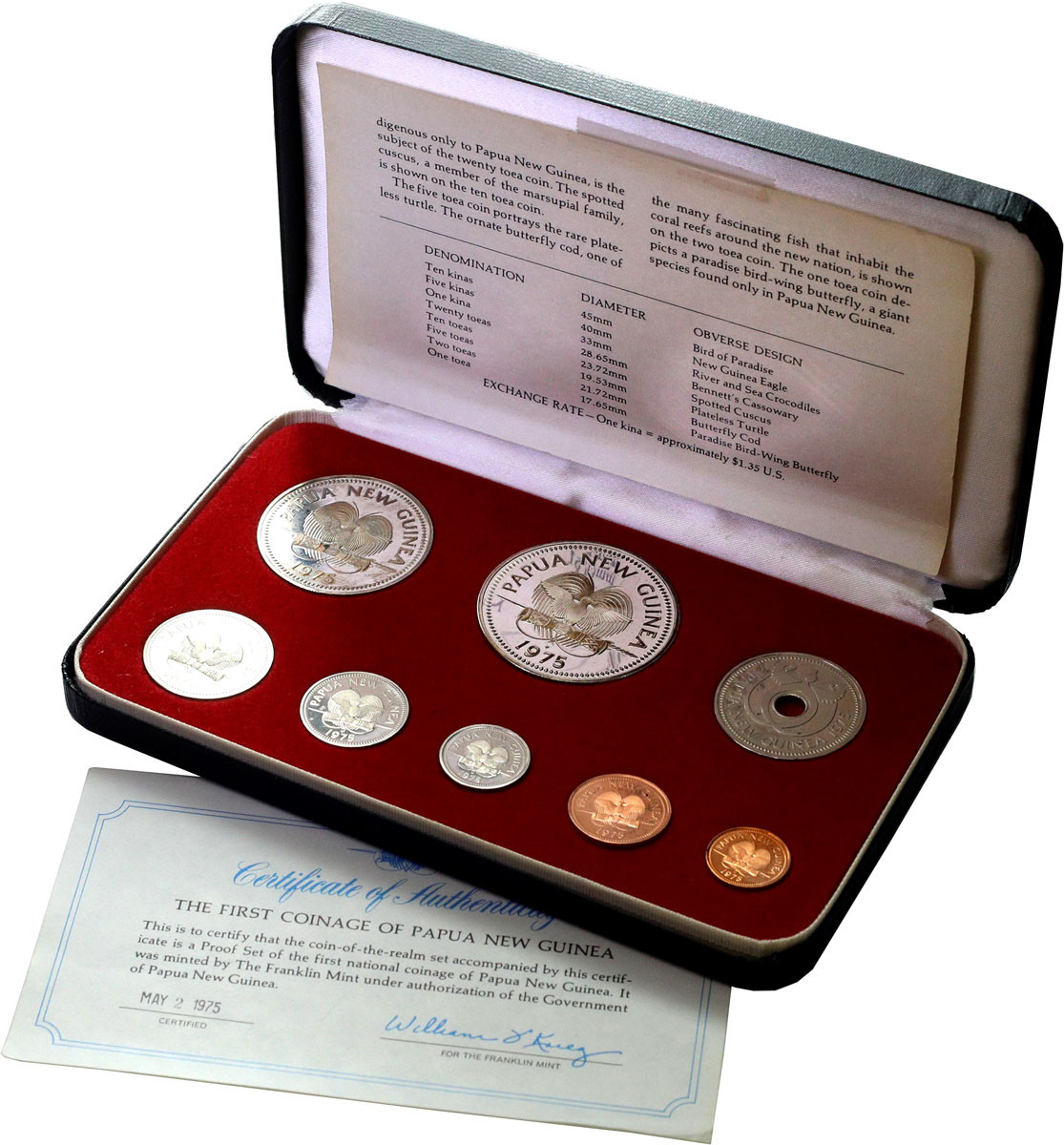 Papua Nowa Gwinea. Zestaw rocznikowy 1975, 6 sztuk - Bird of Paradise Proof
